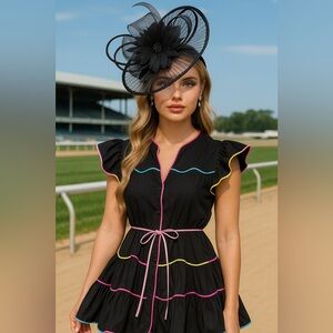 🖤 Kentucky Derby Hat Fascinator Organza Floral Feather Oaks Church Tea Formal